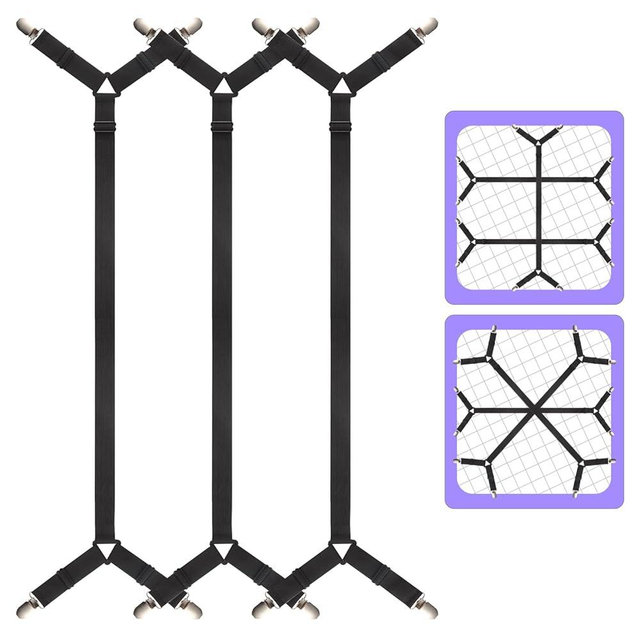 Luyena Bed Sheet Straps,3 PCS Secure and Sheet Holder Straps for Full Size Beds,Adjustable Crisscross Fitted Sheet Clips,Black