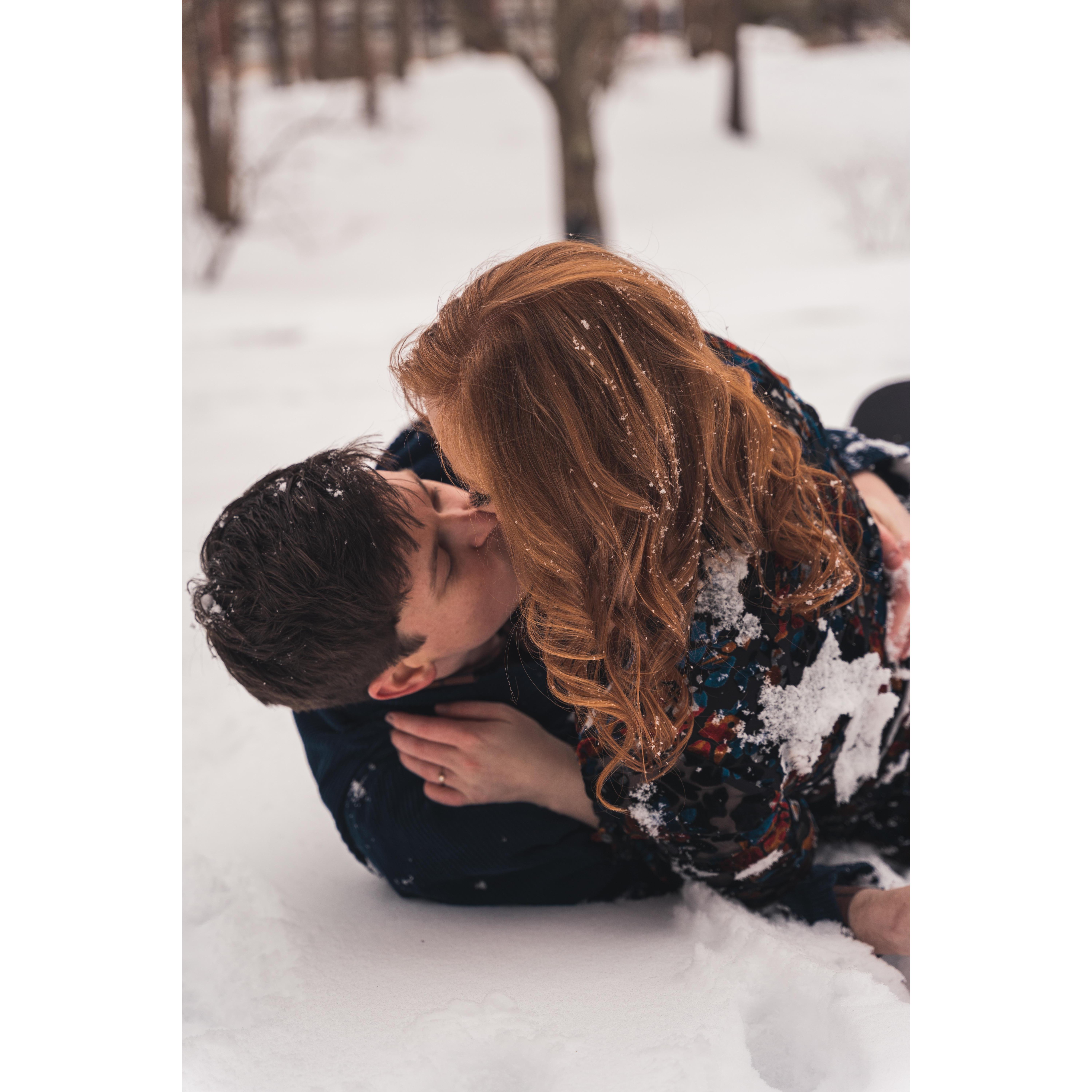 It was 27 degrees out and we were rolling in the snow -- love makes you do crazy things!