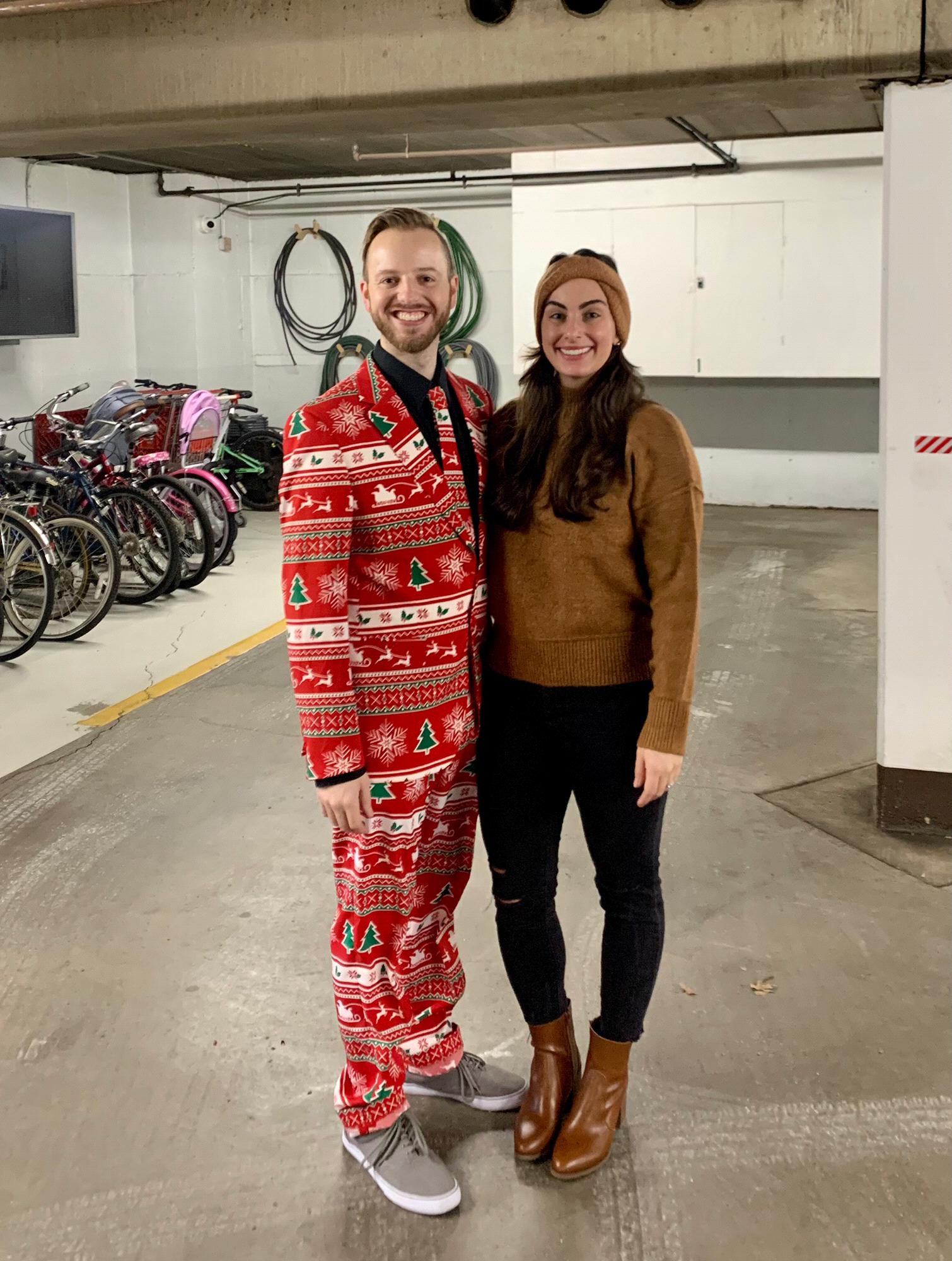 Christmas 2020- socially distanced with family in a parking garage for a gift exchange.