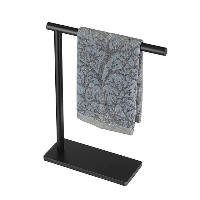 JQK Hand Towel Holder Stand Black, Modern Tree Rack Free Standing for Countertop with 12 Inch Bar, 304 Stainless Steel Matte Black, HTT170-PB