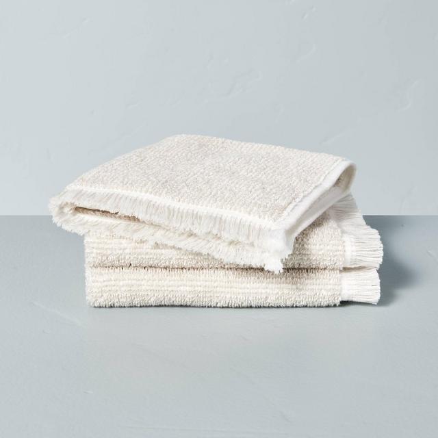 3pk Microstripe Terry Cotton Washcloth Set Taupe - Hearth & Hand™ with Magnolia