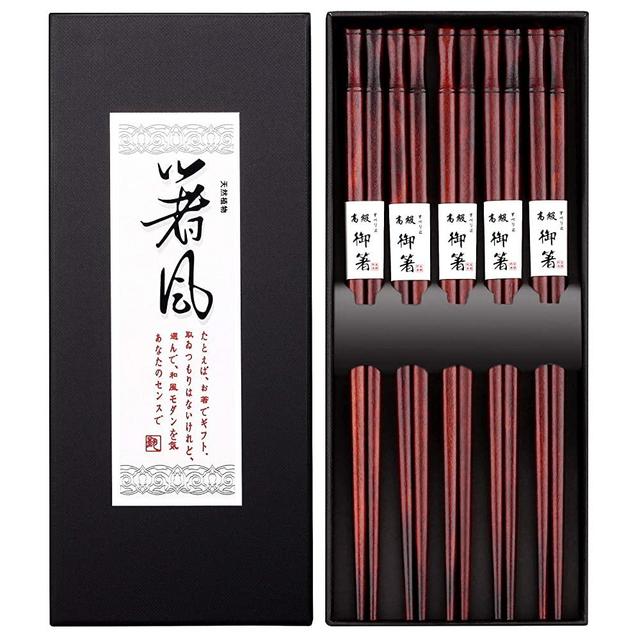 5 Pairs Premium Reusable Chopsticks Set - Natural Wood Japanese Chopsticks, Lightweight Easy to Use Chop Sticks with Case for Sushi, Noodles and Other Asian Food (Japanese Style)