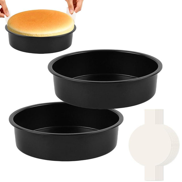 tutikuki 9 Inch Cake Pan Set of 2 - Nonstick Carbon Steel Round Cake Baking Pans with 80 PCS Parchment Paper, Dishwasher Safe, Durable for Large Layer Cakes, Birthday & Christmas Baking