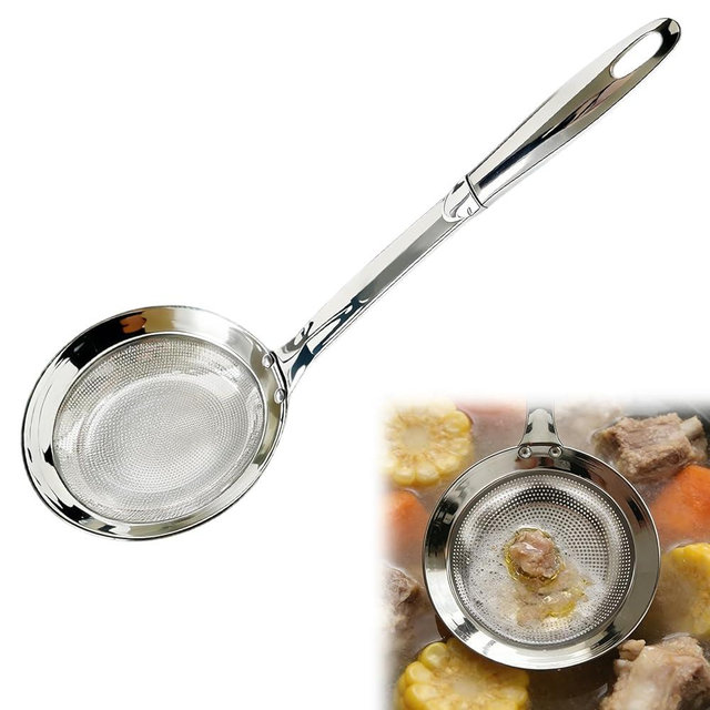 Fine Mesh Stainless Steel Colander - 2024 Upgrade Extra Fine Strainer With Handle, Sieve Spoon for Oil Filter, Food Strainer Kitchen Gadget (Large)