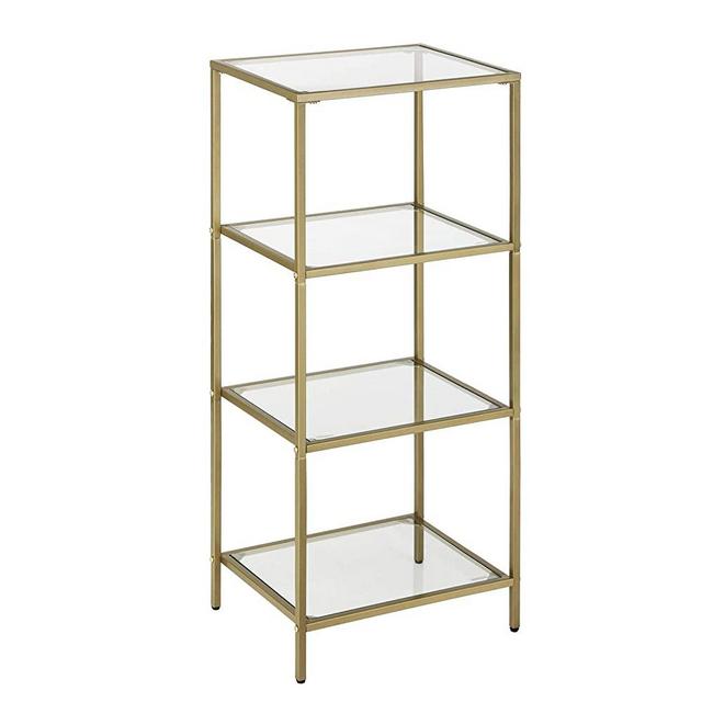 VASAGLE Bathroom Storage Shelf, Tempered Glass Storage Rack, 4-Tier Display Shelf, Sturdy, Easy to Assemble, for Living Room, Bathroom, Office, Golden ULGT28G