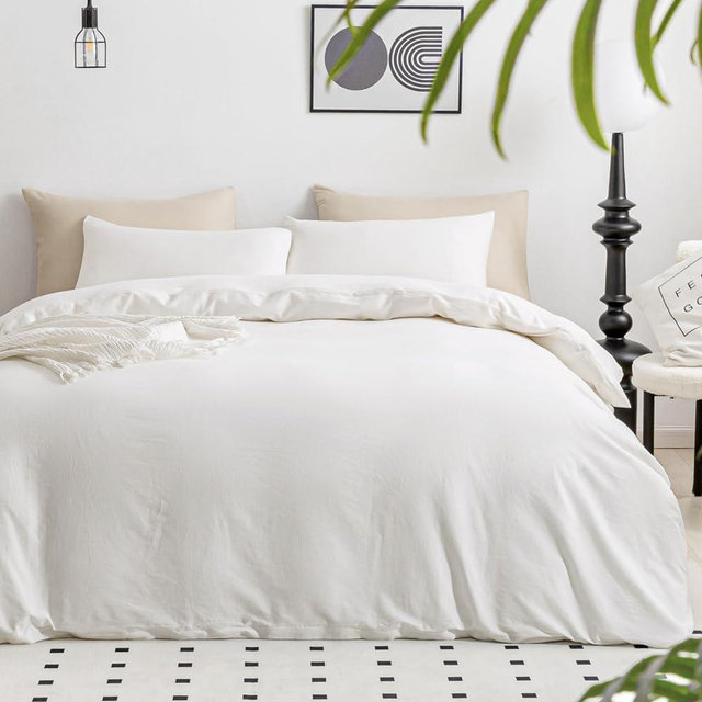 JELLYMONI Bedding Duvet Cover King Size - 100% Washed Cotton Linen Feel Textured Comforter Cover, 3 Pieces Lightweight Soft Bedding Set with Zipper Closure (Cream White, 104"x90")