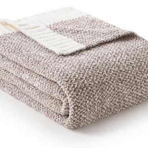 Snuggle Sac Heather Taupe Throw Blanket for Couch, Reversible Super Soft Knitted Blankets Warm Cozy Knit Fuzzy Plush Lightweight Throws for Sofa, Bed, Camping, Picnic, Taupe, 50x60 inches