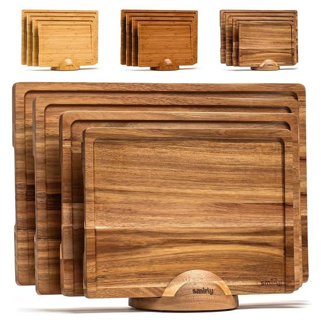 SMIRLY Wooden Cutting Boards For Kitchen - Bamboo Cutting Board Set with Holder, Wood Cutting Board Set, Cutting Board Wood, Wooden Chopping Board, Wooden Cutting Board Set