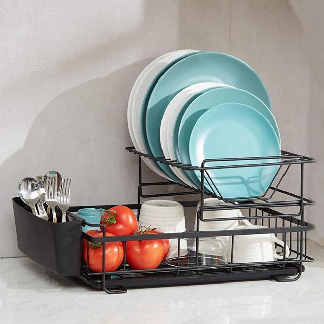 2 Tier Dish Rack and Drainboard Set, Large Dish Drying Rack with Drip Tray Utensil Holder Stylish and Well Made Countertop Organizer Set