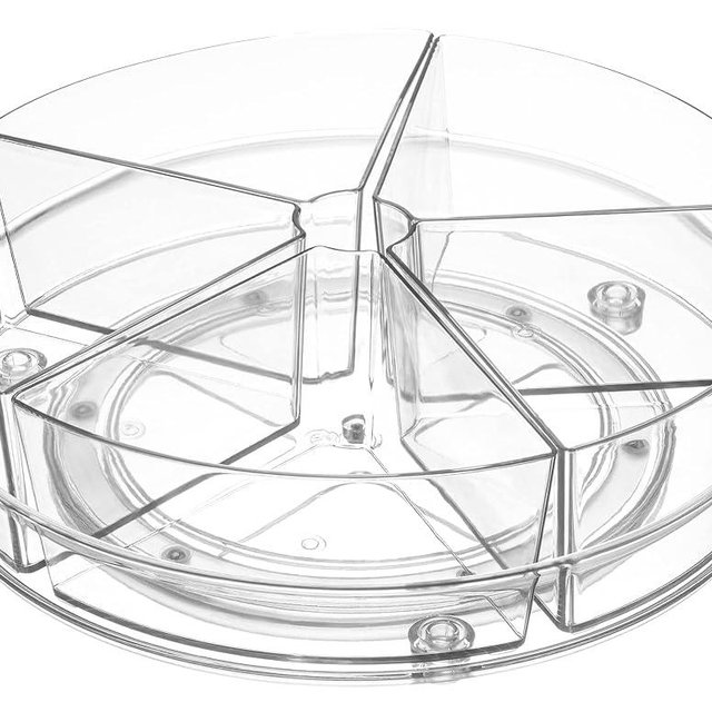 Home Intuition Round Plastic Lazy Susan Turntable Food Storage Container for Kitchen (5 Removable Bin, 2 Pack)