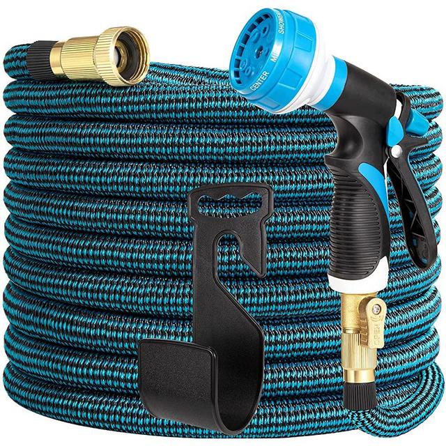 LOOHUU Expandable Garden Hose 100ft, Water Hose with 8 Function Nozzle, Lightweight Flexible Hose with 3/4 Inch Solid Brass Fittings and 3-Layer Latex Core