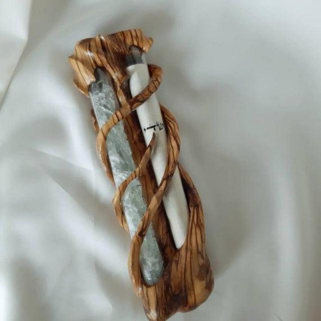 Mezuzah case for wedding gift - Handmade olive wood mezuzah for scroll and wedding breaking glass - One of a kind piece judaica from Israel