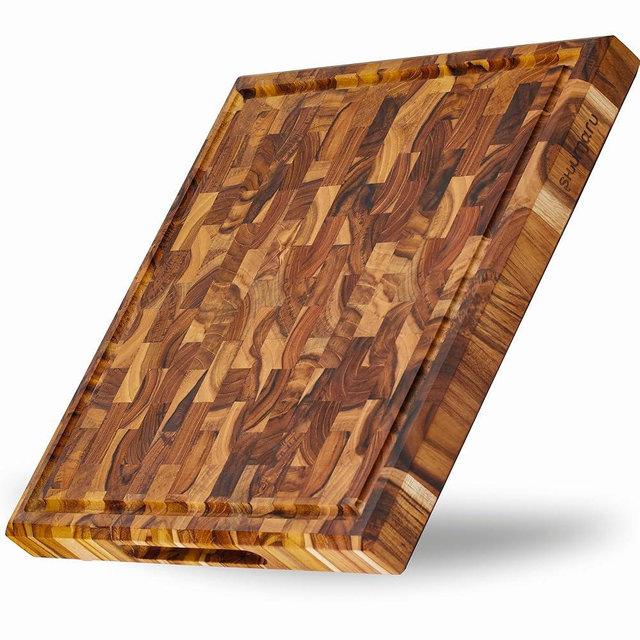 Large End-Grain Butcher Block Cutting Board [1.5-Inch Thick, 16”x16”] - Sturdy & Durable Premium Teak Wood Resists Stains, Scratches, and Cracks by Shumaru