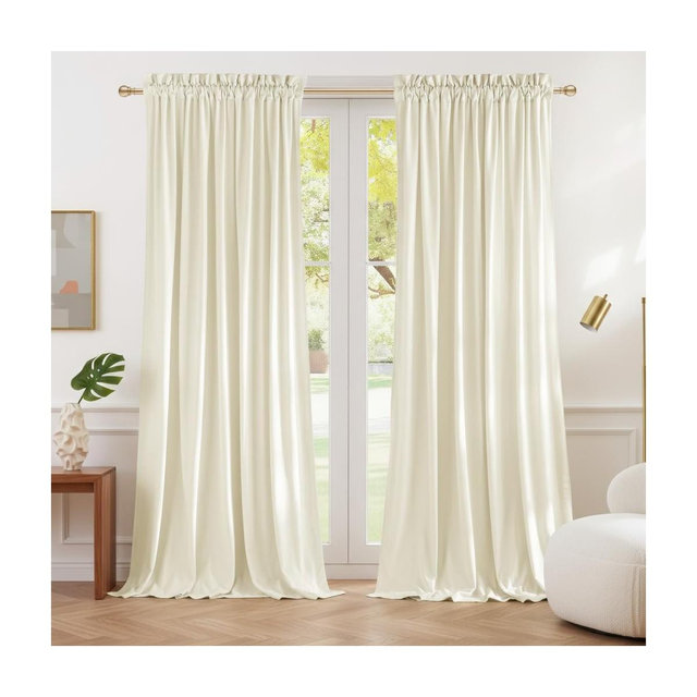 NICETOWN 2 Panels Velvet Curtains Room Darkening Thermal Window Drapes for Living Room Bedroom, 52W x 84L, Ivory White