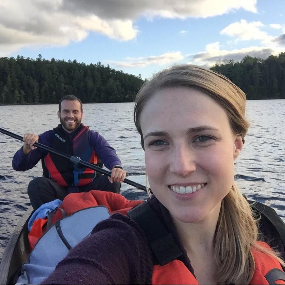 Canoeing to the beautiful camping site where Ivan proposed.