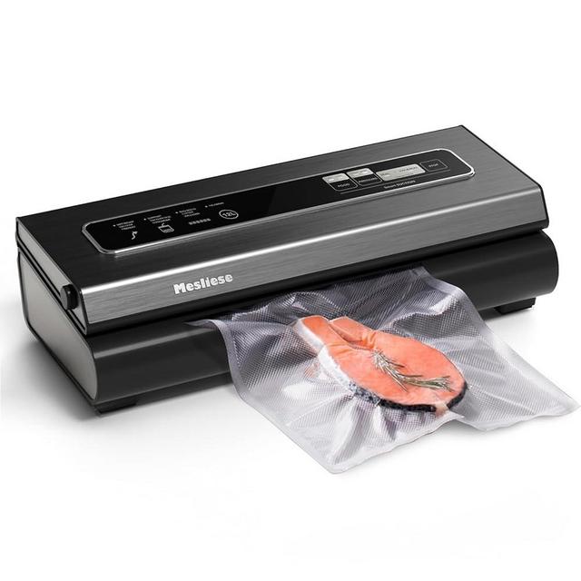 Mesliese Vacuum Sealer Machine 90Kpa 6-in-1 Compact Food Vacuum Sealing Preservation System with Cutter | 2 Bag Rolls | 5 Pre-cut Bags | Dry&Moist Modes | ETL Listed (Deep Gray)