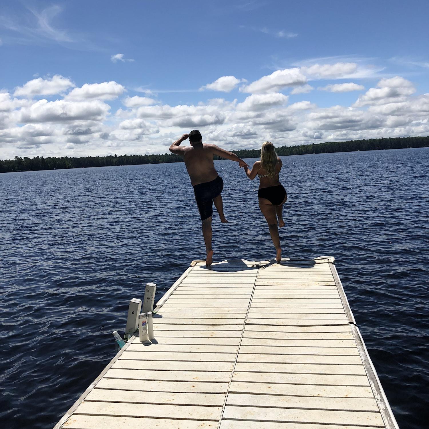 Jumping off the pier at the lake!