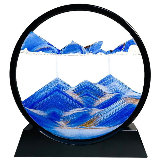 SANDCLE Moving Sand Art Liquid Motion - Moving Sand Art Picture 3D Deep Sea Sandscape, Round Glass Frame Display Flowing Sand Relaxing Toy for Desktop Home Office Work Ocean Decor(Blue, 7")
