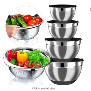 Mixing Bowls with Airtight Lids Set, 4 Stainless Steel Bowls Nesting Bowls & Colander, Kitchen Organizers and Storage Non-Slip Bottom, Size 1.5/2.0/2.5/4.0QT, Great for Mixing & Serving, Black