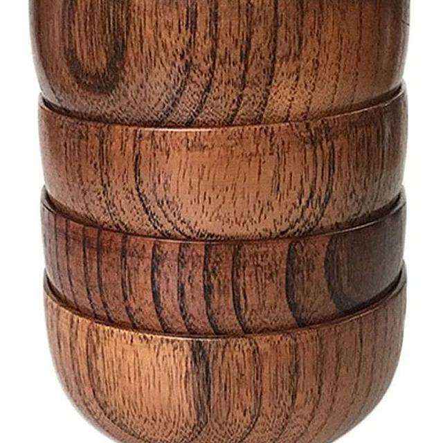 Tikusan Japanese Style Wooden Bowl Set of 4 Serving Tableware for Miso Soup, Rice, Salad 6.4 oz 4.6 inch Dia (Large)