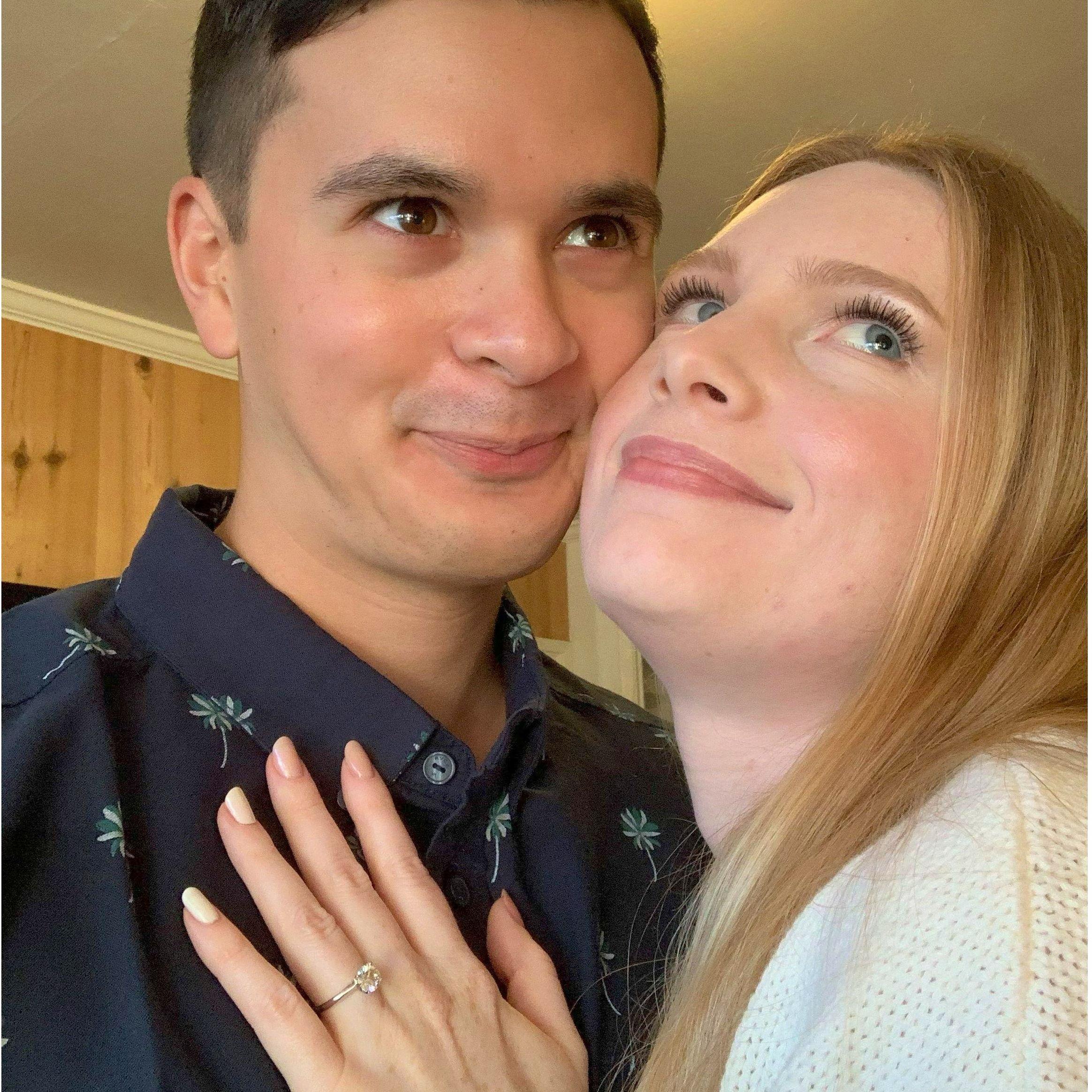 February 2021 | Our first photo (in which we are not on a hike where Kurt proposed) as an engaged couple!