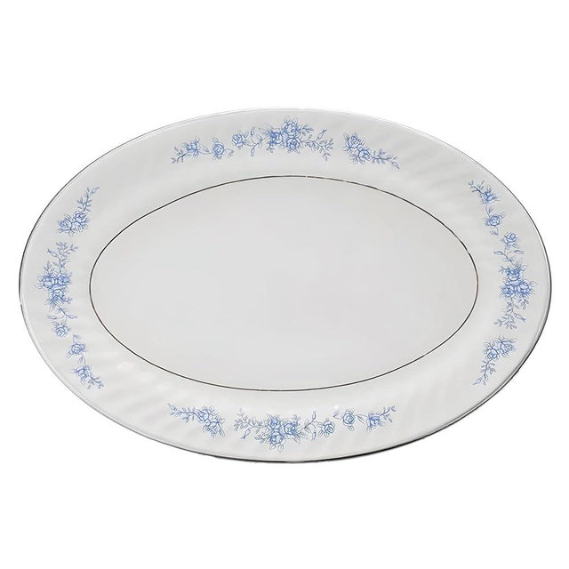 Lynns Paradise Royal Rose 14-Inch Oval Platter, Set of 2, Blue