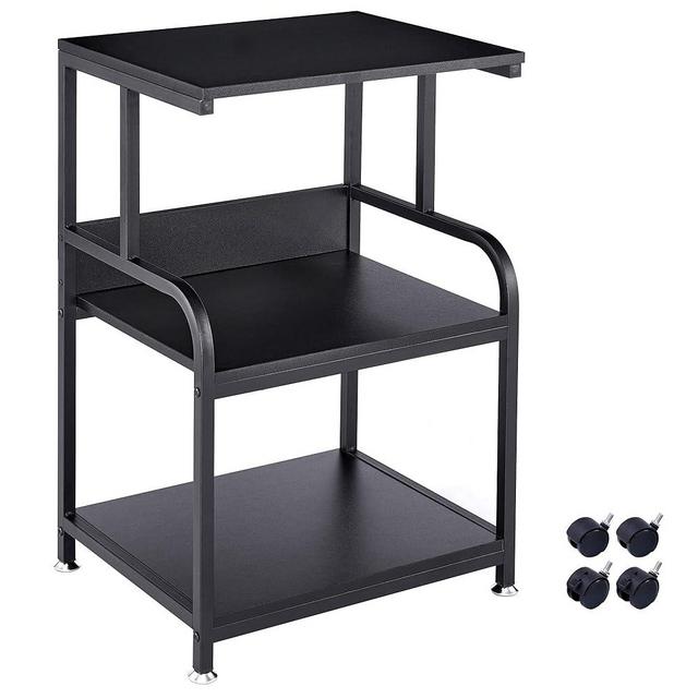 Fannova Printer Table with Wheels, 3 Tier Printer Stand with Storage Shelf for Home Office Organization, Rolling Cart Stand for Heat Press Microwave, Black