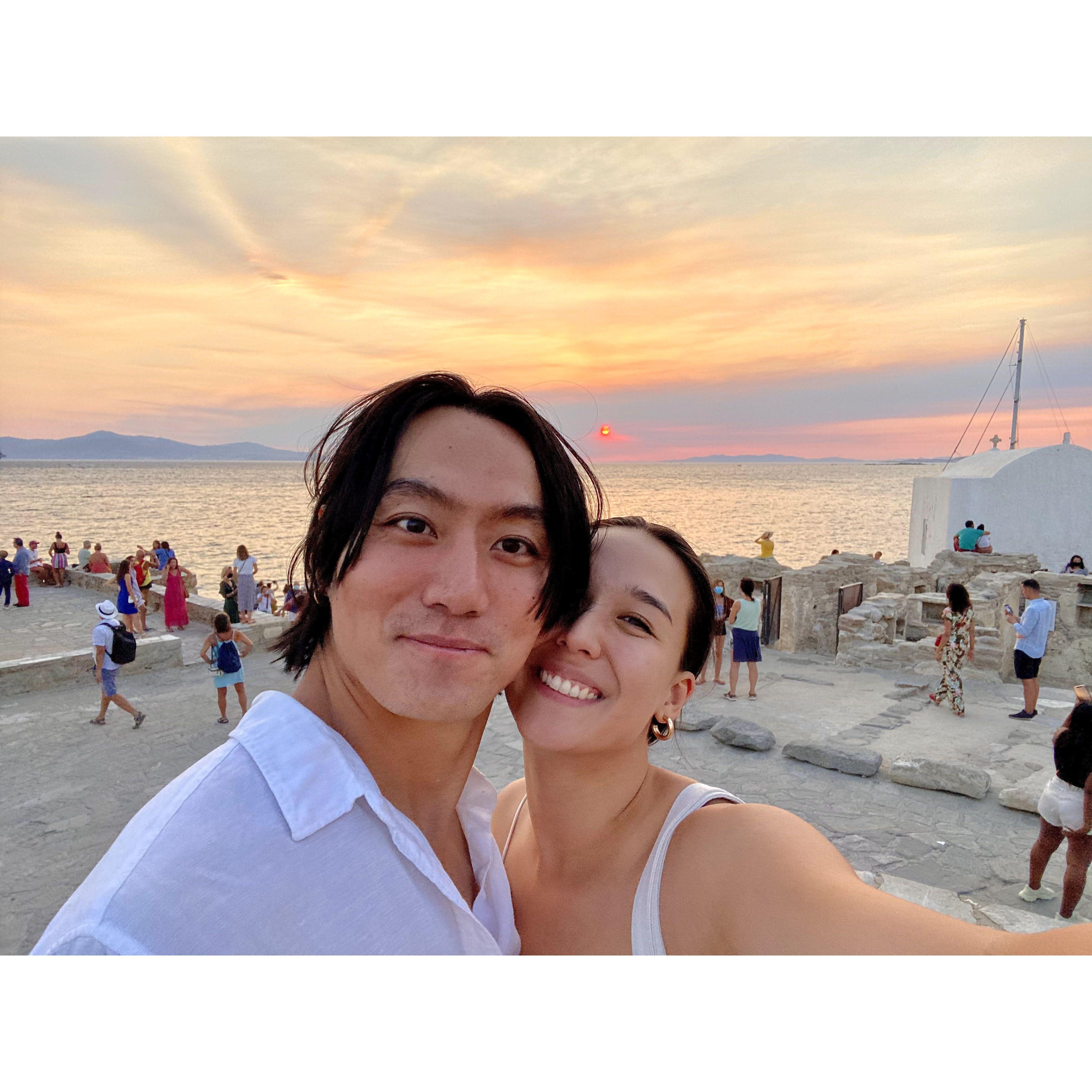 Selfie from our first trip together to Mykonos, Greece.