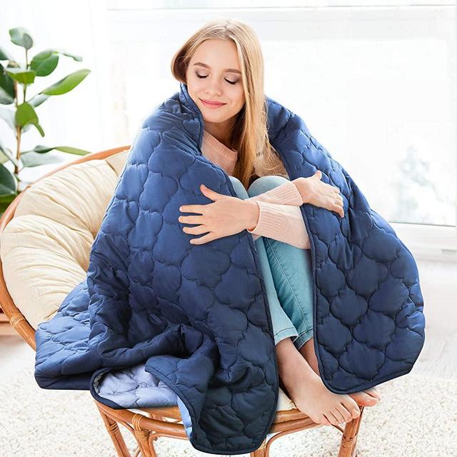 Sagino Weighted Blanket for Adults - Queen Size, 60"x80", 15 lbs -Heavy Cooling Blankets with Premium Glass Bead for Restlessness, Navy (Inner Layer Grey)