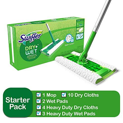 Swiffer Sweeper Dry and Wet Starter Kit for Floor Mopping and Cleaning, All Purpose Products, Includes: 4 Dry Heavy Duty Cloths, 3 Wet Heavy Duty Pads, 10 Dry Cloths, 2 Wet Pads