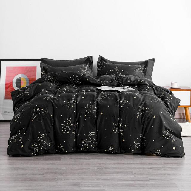3 Pieces Brushed Microfiber Constellation Pattern Duvet Cover Set, King - NTBAY