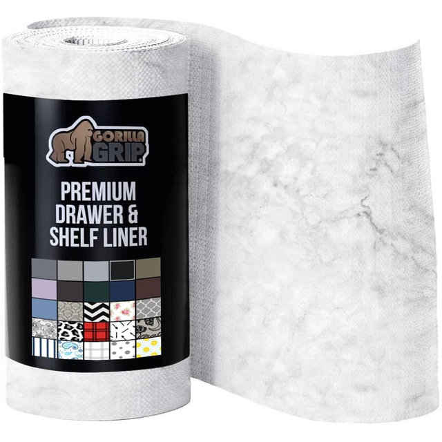 Gorilla Grip Slip Resistant Drawer and Shelf Liner, Non Adhesive Water Resistant, Easy Clean and Trim, Smooth Surface Liners for Kitchen Cabinet, Shelves, Drawers, Pantry, 12 in x 20 FT, Marble