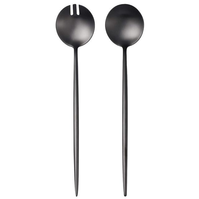Lemeya Black Salad Serving Utensils,Serving Spoons Stainless Steel,2Pcs Long Handle Salad Servers 11.42 Inch,Salad Utensils for Serving,Matte Finish,Dishwasher Safe