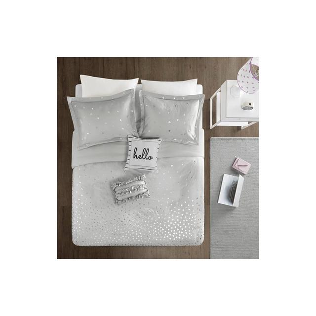 Full/Queen 5pc Nova Metallic Duvet Cover Set Gray/Silver
