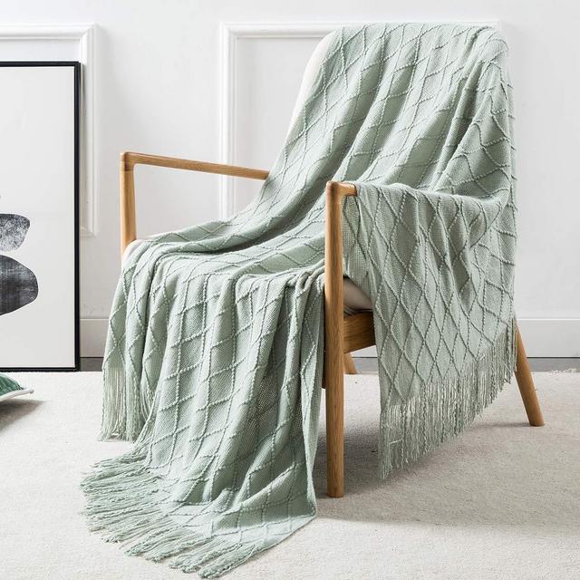Homiest Decorative Knitted Throw Blanket with Fringe Soft Cozy Tassel Blanket for Couch Sofa Bed (50" x 60", Aqua)