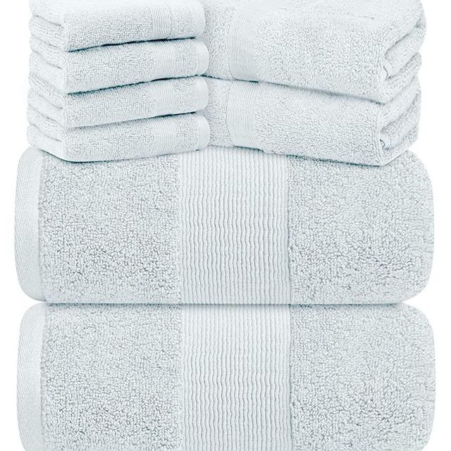 Resort Collection Soft Bath Towel Set | Luxury Hotel Plush & Absorbent Cotton | 2 Bath Towels, 2 Hand Towels and 4 Washcloths [8 Piece, Light Blue]
