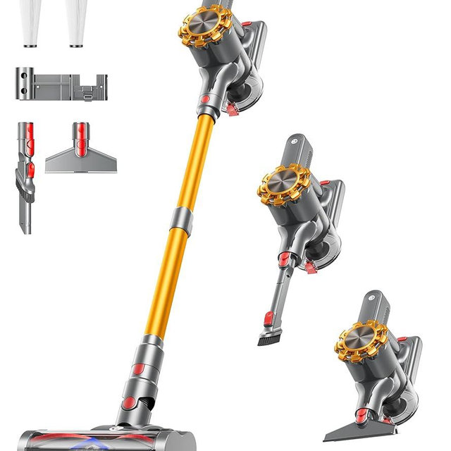CHEBIO Cordless Vacuum Cleaner, 500W/45Kpa Vacuum Cleaners for Home with LED Display, 8 in 1 Lightweight Stick Vacuum with 60Min Runtime, Anti-tangle, Wall Mount Charging for HardFloor/Carpet/Pet Hair