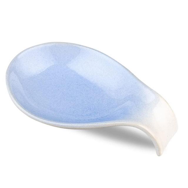 Nihow Ceramic Spoon Rest: 4 Inch Stable Utensil Rest - Heat Resistant Spoon Holder for Kitchen counter/Counter top/Stove Top - Dishwasher Safe - Elegant Blue & White (1 PC)