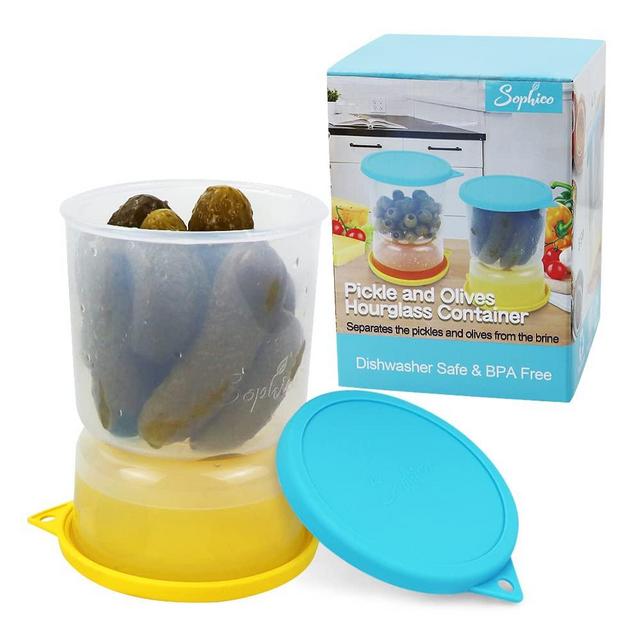 Sophico Pickle and Olives Jar Container with Strainer, Leak-proof Juice Separator Sieve Food Saver Storage Container (1 Pack)