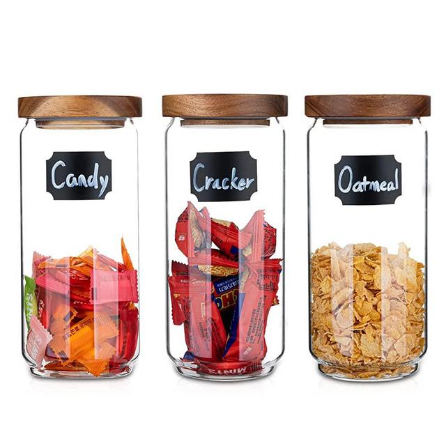 Homtop Glass Storage Jars with Acacia Wooden Lid Set of 3, 34 OZ High Borosilicate Glass Containers Kitchen Food Canisters s for Coffee Beans/Sugar/Tea/Nuts