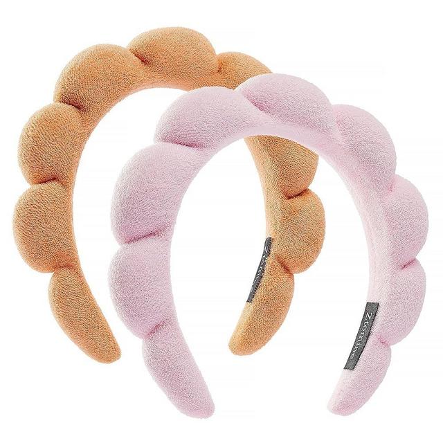 Ztomine Spa Headbands for Washing Face or Facial, Set of 2 Skincare Headbands, Terry Cloth Headband Face Wash Headband Combo Pack - Puffy Makeup Headbands for Face Washing, Mask(Pink + Orange)
