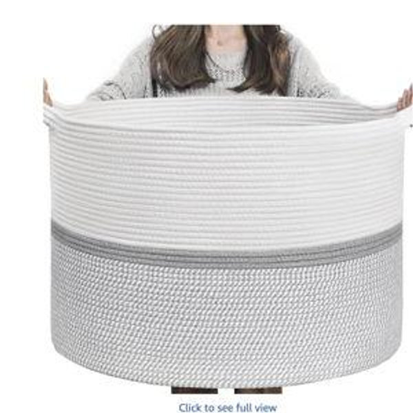 CHICVITA 85L Large Blanket Basket for Living Room, Woven Storage Baskets for Laundry Pillows Toys, Decorative Cotton Rope Basket with Handles for Bedroom Nursery, 22" x 22" x 14", Gray