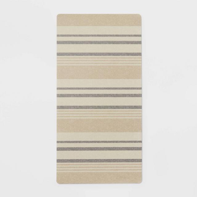 20" x 40" Low Profile Charmed Manor Patterned Polyurethane Kitchen Mat with Foam Rubber Backing Neutral Stripe - Threshold™