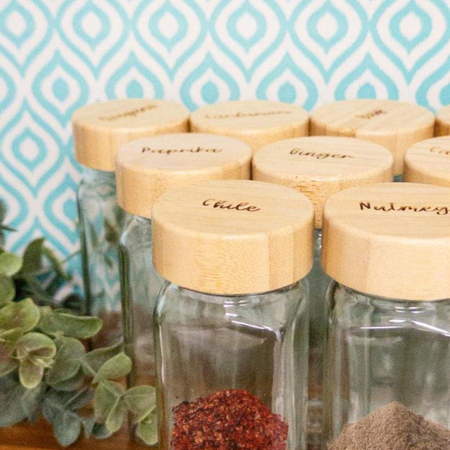 Engraved Wood Lid Spice Jars: Personalized Kitchen Storage