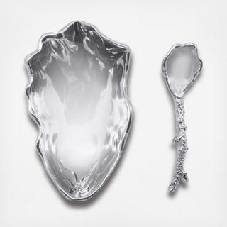 Oyster 2-Piece Dish & Coral Spoon Set