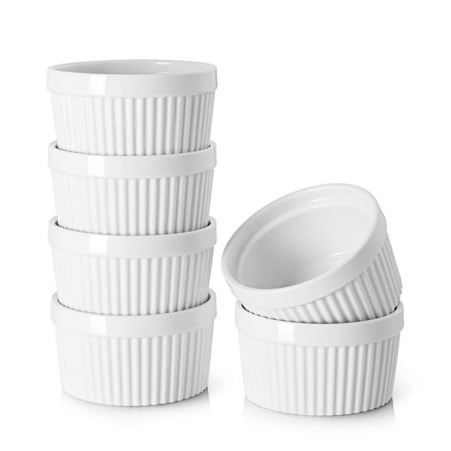 DOWAN 8 oz Ramekins - Ramekins for Creme Brulee Porcelain Ramekins Oven Safe, Classic Style Ramekins for Baking Souffle Ramekins Bowls, Set of 6, White