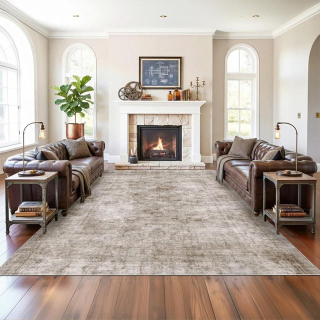Homemate Washable Rug 8x10 Area Rugs - Vintage Faux Wool Rugs for Living Room Bedroom Dining Room - Non Slip Foldable Carpet Indoor Area Rug for Home Decor（8'x10', Brown