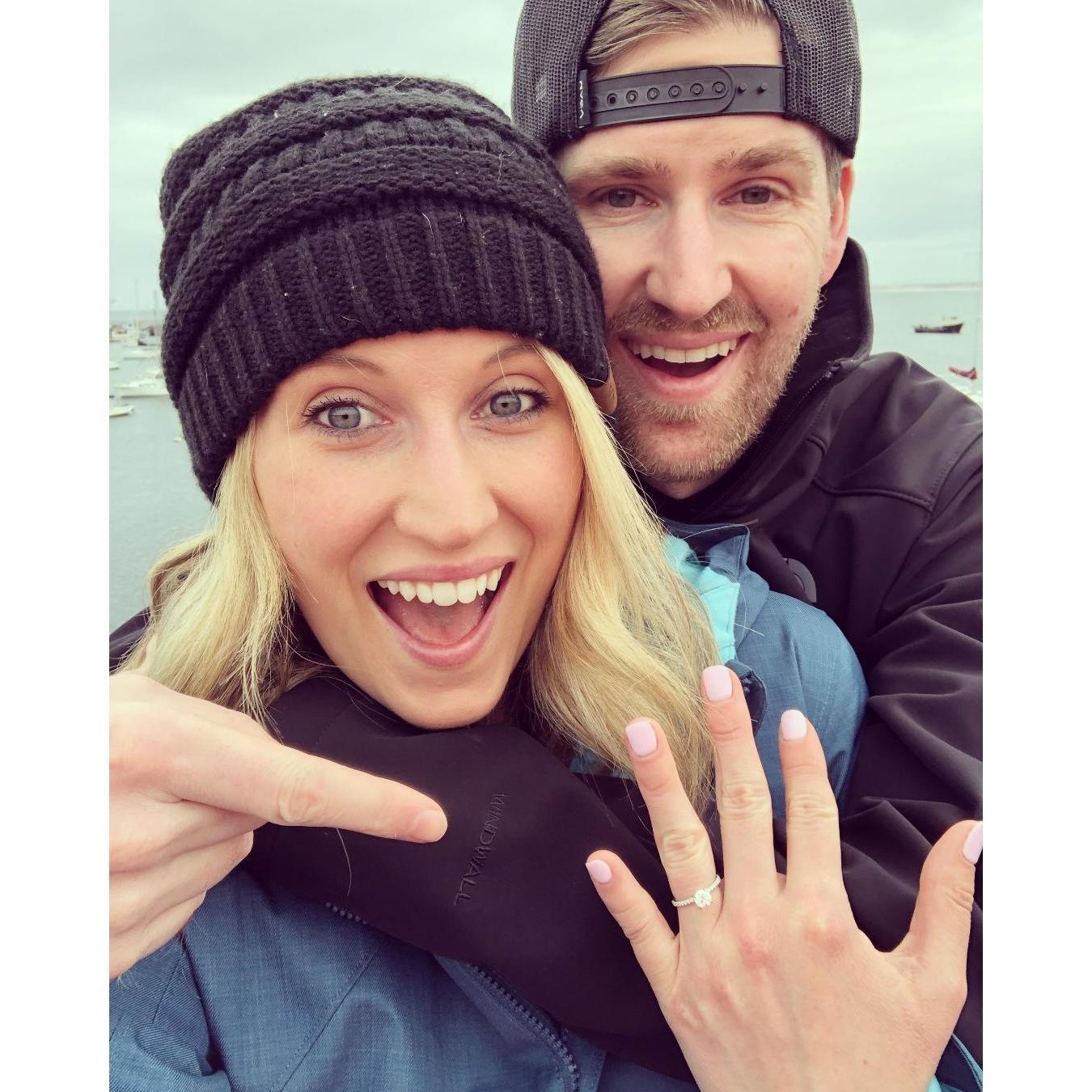 Celebrating our engagement in Monterey, California.