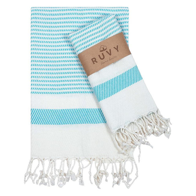 Ruvy Home Basics Turkish Hand Towels for Bathroom Set of 2 | 18"x40", Cotton | Decorative Towel for Bathroom, Kitchen, Dishcloth, Tea, Yoga, Face, Gym - Turquoise