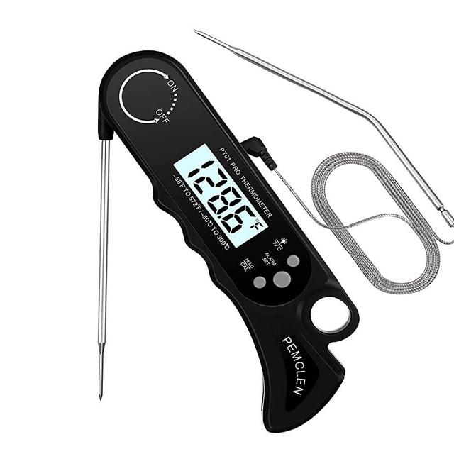 Meat Thermometer, Instant Read Food Thermometer, PEMCLEN Digital Meat Thermometer for Cooking with Dual Probe, Backlight, Alarm Set, Magnet for BBQ, Grill, Roast Turkey